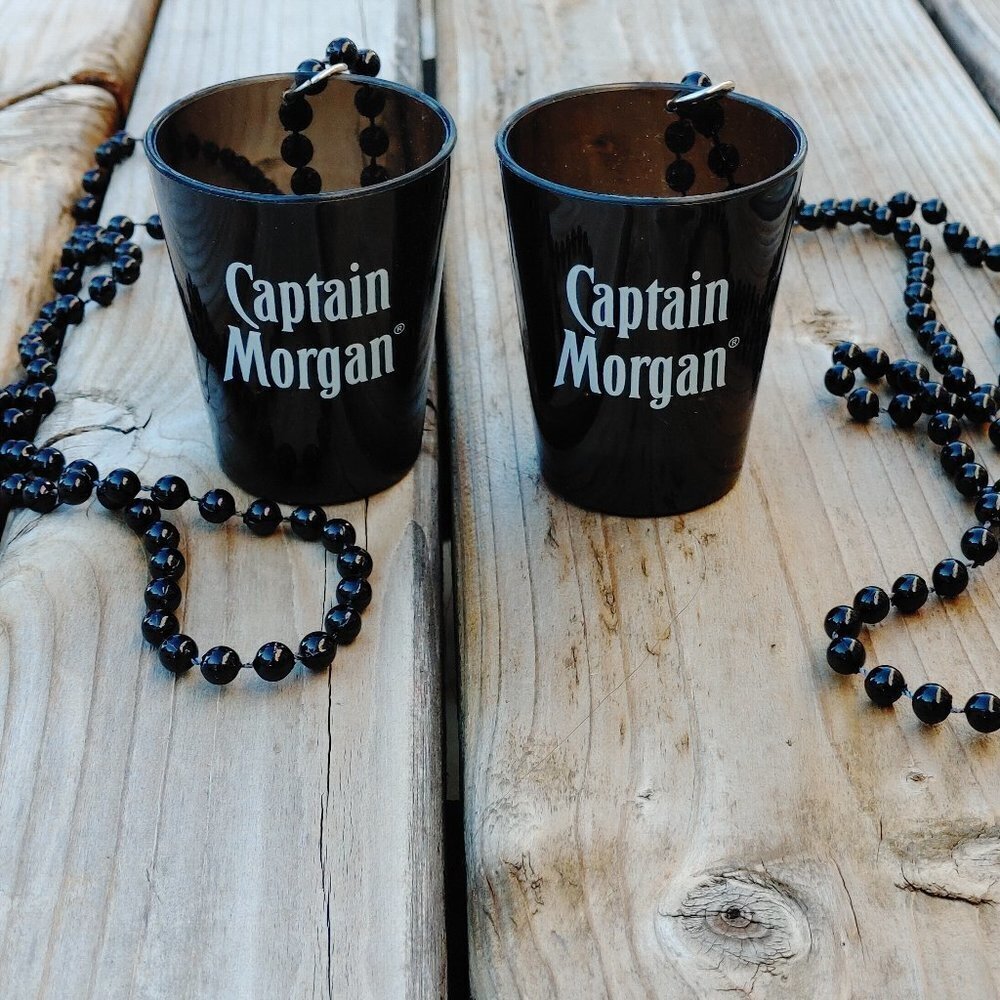 FUN Captain Morgan Mardi Gras Shot Glasses Beadds